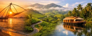 Kerala itinerary 5 days — Chinese fishing nets at Kochi, Munnar tea gardens, and Alleppey houseboat